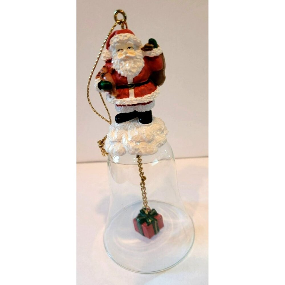 Avon Christmas Santa Glass Bell Tree Ornament Holiday Decor  JH1375